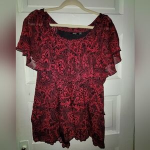 Black and red paisley top